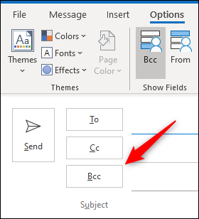 O botão BCC e o campo BCC.