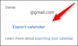 O botão "Exportar calendário"