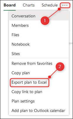 A opção de menu "Exportar plano para Excel".