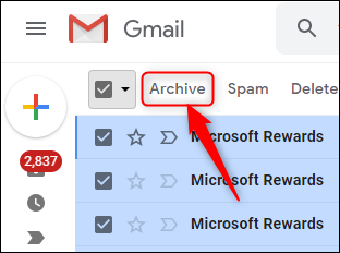 O botão Arquivo do Gmail