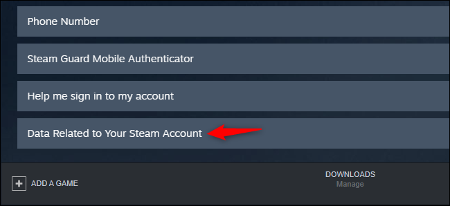 Visualizando os dados da conta Steam no cliente Steam do Windows 10.