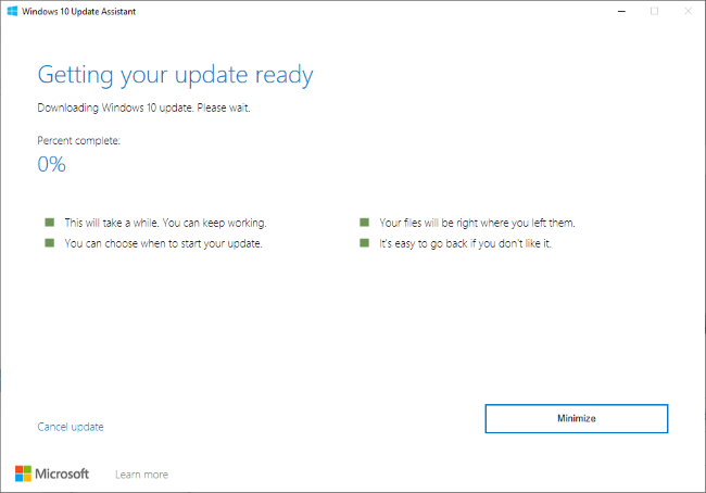 Instalando a atualização de maio de 2020 com o Assistente de atualização do Windows 10
