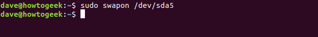 sudo swapon / dev / sda5 em uma janela de terminal