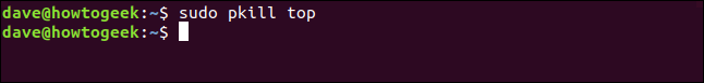 saída de sudo pkill top em uma janela de terminal