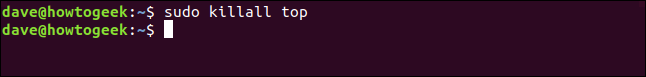 saída do sudo killall top em uma janela termonal