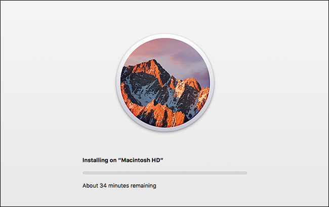 Uma barra de progresso da instalação do macOS.