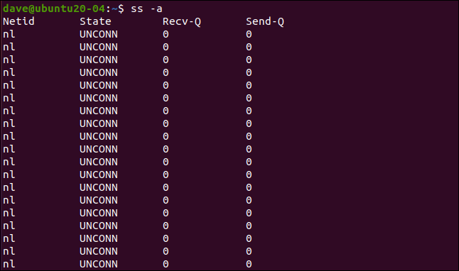 ss -a em uma janela de terminal.