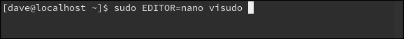 sudo EDITOR = nano visudo em uma janela de terminal