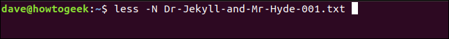 menos -N Dr-Jekyll-and-Mr-Hyde-001.txt em uma janela de terminal