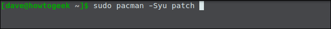 sudo pacman -Syu patch em uma janela de terminal