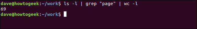 ls - |  grep "página" |  wc -l em uma janela de terminal