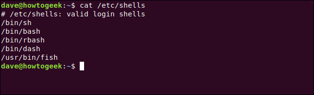 cat / etc / shells em uma janela de terminal.