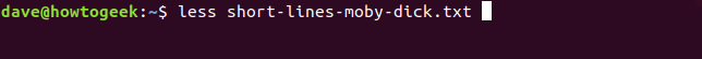 menos short-lines-moby-dick.txt em uma janela de terminal