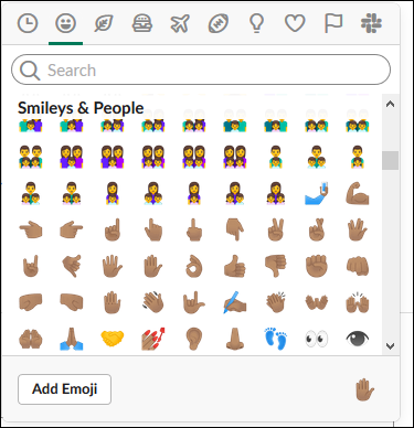 O painel de emoji mostrado os emojis People