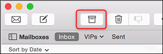 O botão Arquivar no Apple Mail