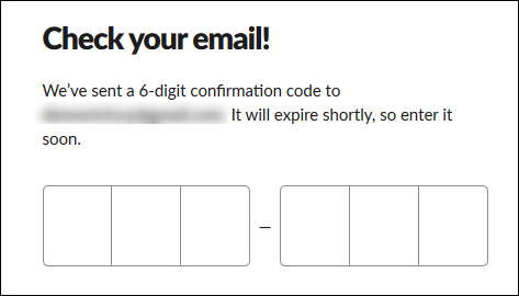 A caixa de texto para inserir seu código de confirmação de 6 dígitos.