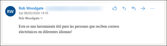 Um email com a mensagem em espanhol.