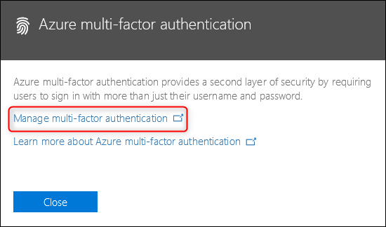 O link "Autenticação multifator do Azure"