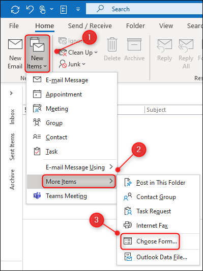 Para abrir um modelo no Outlook, você deve clicar em "Página inicial", selecionar "Novos itens", clicar em "Mais itens" e, em seguida, clicar em "Escolher formulário".