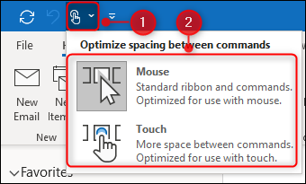 As opções do "Modo Touch / Mouse".