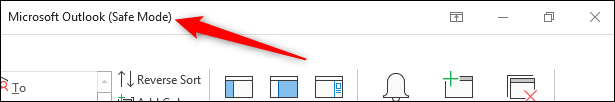 Barra de cabeçalho do Outlook mostrando o texto do Modo de Segurança
