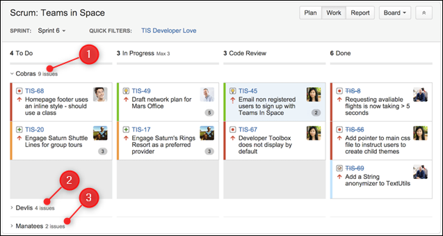 Um quadro Kanban com raias