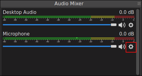 Painel de mixagem de áudio OBS