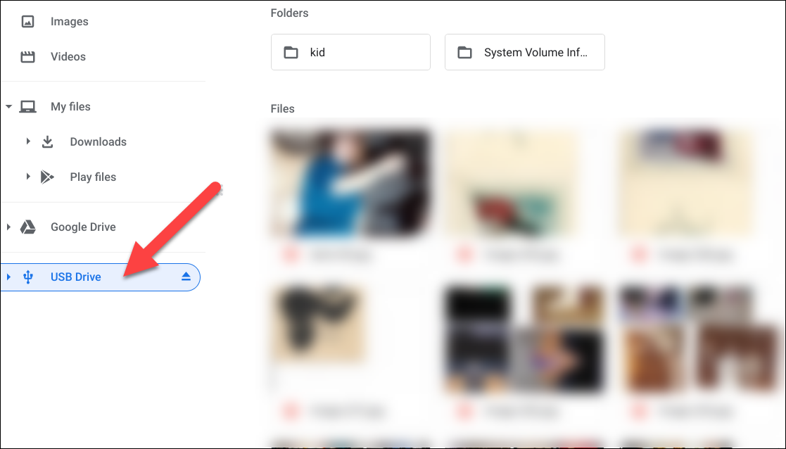 gerenciador de arquivos do chromebook selecione unidade usb