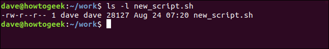 ls -l new_script.sh em uma janela de terminal