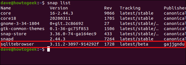 lista instantânea em uma janela de terminal.