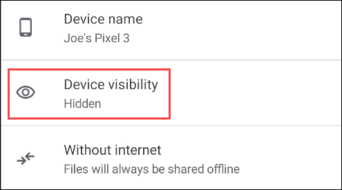  Toque em "Visibilidade do dispositivo".