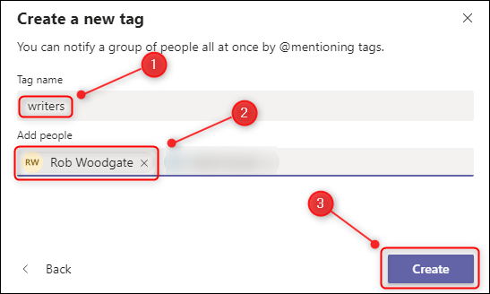 O painel "Criar uma nova tag".