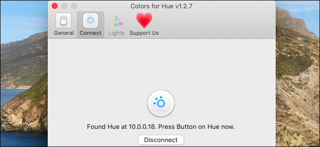 Pressione o botão Hue para conectar Colors for Hue.
