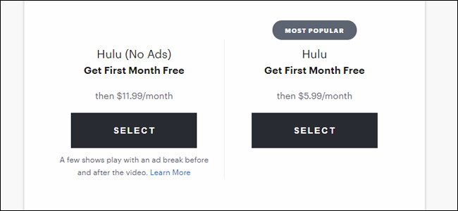 A página de inscrição do Hulu, com seus preços baixos e legais.