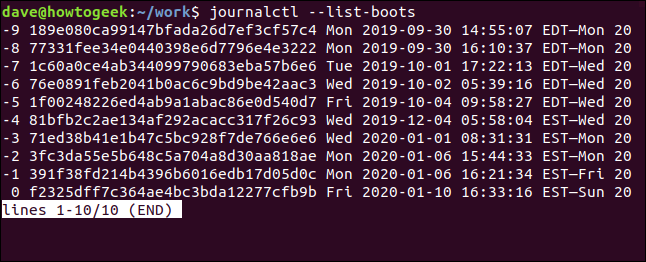 journalctl --list-inicializa em uma janela de terminal