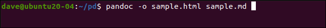 pandoc -o sample.html sample.md em uma janela de terminal.