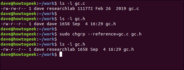 sudo chgrp --reference = gc.c gc.h em uma janela de terminal