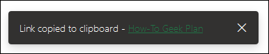 A notificação de que o link para o plano foi copiado.