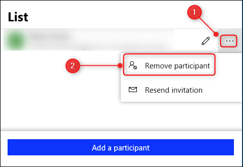 Clique nas reticências (...) Ao lado do nome da pessoa e, em seguida, clique em "Remover Participante".