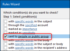 O "enviado para pessoas ou grupo público" no Assistente de regras.