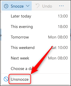 outlook snooze email