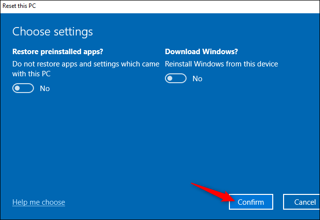 O botão "Confirmar" para reiniciar um PC com Windows 10.