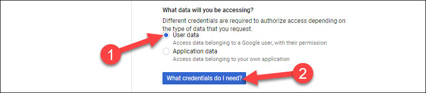 Selecione "Dados do usuário" e clique em "Quais credenciais eu preciso?"