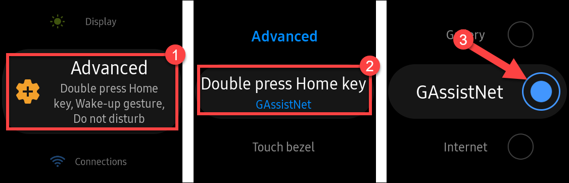 Selecione "Configurações", selecione "Pressione duas vezes a tecla Home" e, em seguida, selecione "GAssistNet".