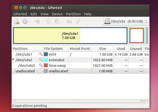 gparted-showing-primary, -extended, -and-logical-partitions