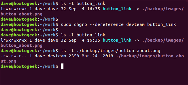 sudo chgrp --dereference devteam button_link em uma janela de terminal