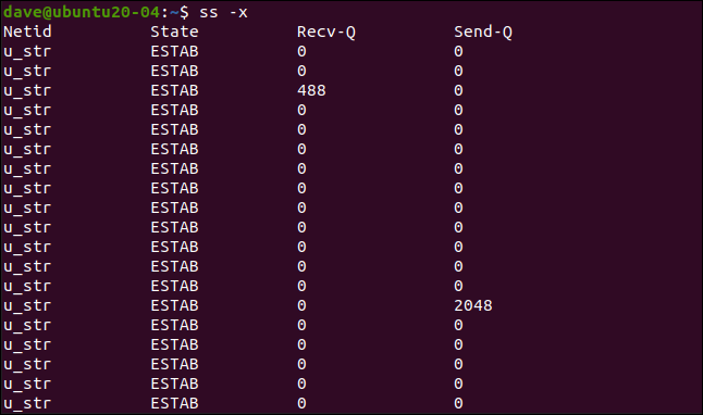 ss -a -x em uma janela de terminal.