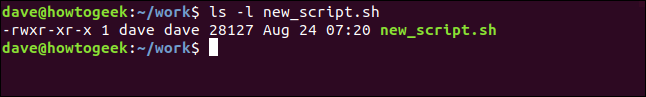 ls -l new_script.sh em uma janela de terminal