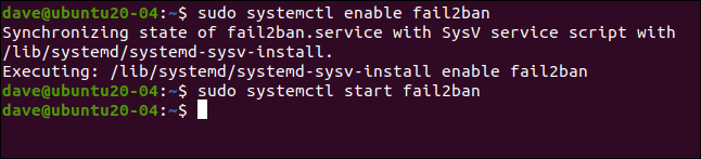 sudo systemctl enable fail2ban em uma janela de terminal.