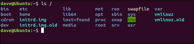 ls / em uma janela de terminal